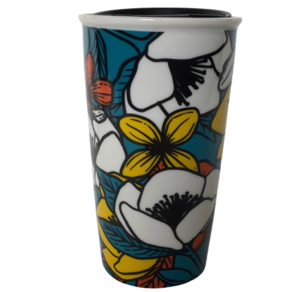 Starbucks Teal Poppy Flower Travel Coffee Mug Lid